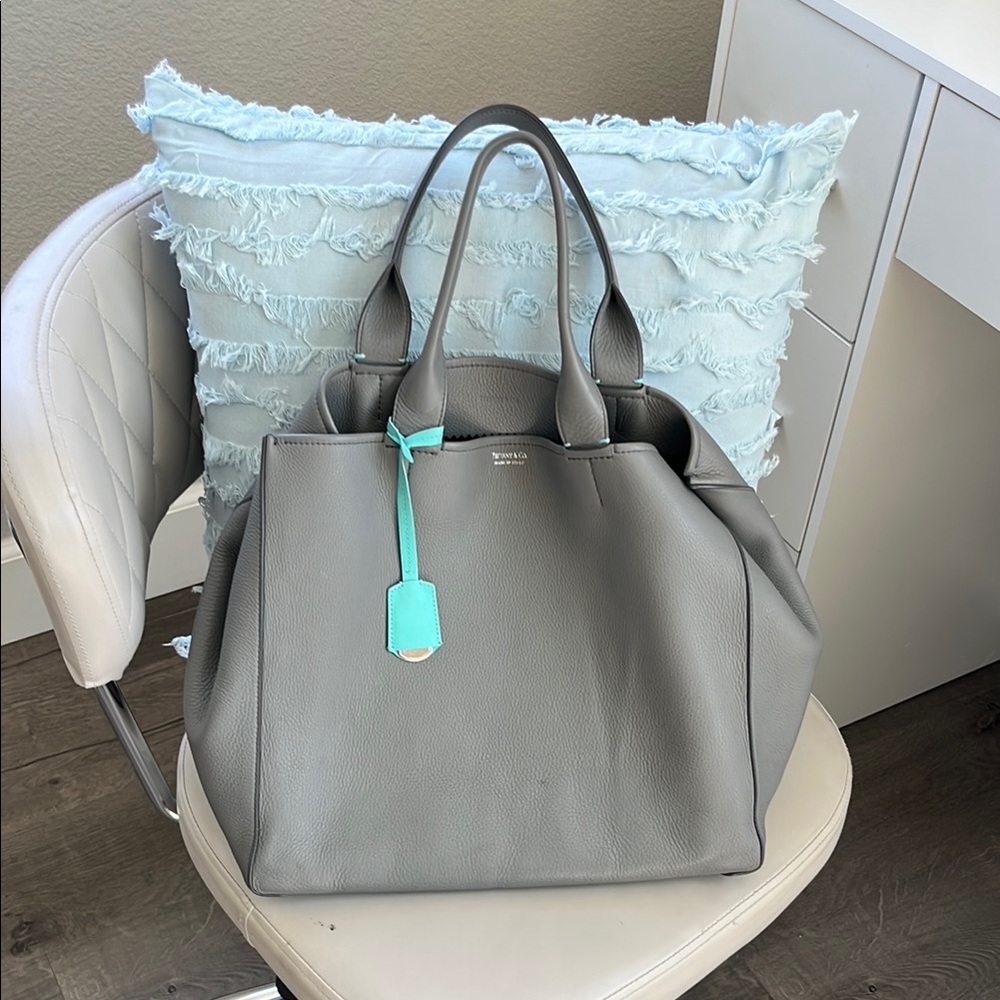 Tiffany Gray Leather Tote Bag